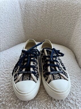 Dior Navy & Beige Christian Dior Logo Canvas Sneakers